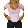 imageWomens Going Out ShortLong Sleeve Crop Tops Sexy V Neck Shirts Ribbed Blouses for Women Y2K Tee Fitted Slim TShirtApink
