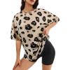 imageWomens Summer T Shirt Leopard Print Tops for Women Trendy Crewneck Short Sleeve Tshirt Cheetah Print Top Side SplitBeige