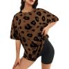imageWomens Summer T Shirt Leopard Print Tops for Women Trendy Crewneck Short Sleeve Tshirt Cheetah Print Top Side SplitBrown