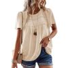 imageWomens Summer Tops Crewneck Short Sleeve Shirts Casual Chiffon Blouses Flowy Lace Hem Boho Clothing Trendy 2025Apricot