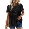 imageWomens Summer Tops Crewneck Short Sleeve Striped Shirts Casual Ribbed Blouses Flowy Hem Boho Clothing 2025Black
