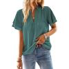 imageWomens Tops Butterfly Sleeve V Neck Blouses for Women Dressy Casual Flowy Swiss Dot Ruffle Short Sleeve ShirtsCyan