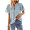 imageWomens Tops Butterfly Sleeve V Neck Blouses for Women Dressy Casual Flowy Swiss Dot Ruffle Short Sleeve ShirtsGraygreen