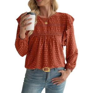imageWomens Fall Fashion 2024 Tops For Women Dressy Casual Blouses Long Sleeve Western Blouse Tunic Babydoll ShirtsOrange
