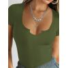 imageFalechay Womens Going Out ShortLong Sleeve Crop Tops Sexy V Neck Shirts Ribbed Blouses for Women Y2K Tee Fitted Slim TShirtAarmy Green