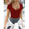 imageFalechay Womens Going Out ShortLong Sleeve Crop Tops Sexy V Neck Shirts Ribbed Blouses for Women Y2K Tee Fitted Slim TShirtAburgundy