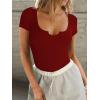 imageFalechay Womens Going Out ShortLong Sleeve Crop Tops Sexy V Neck Shirts Ribbed Blouses for Women Y2K Tee Fitted Slim TShirtAburgundy