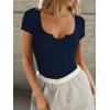 imageFalechay Womens Going Out ShortLong Sleeve Crop Tops Sexy V Neck Shirts Ribbed Blouses for Women Y2K Tee Fitted Slim TShirtAnavy