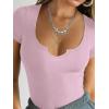 imageFalechay Womens Going Out ShortLong Sleeve Crop Tops Sexy V Neck Shirts Ribbed Blouses for Women Y2K Tee Fitted Slim TShirtApink