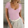 imageFalechay Womens Going Out ShortLong Sleeve Crop Tops Sexy V Neck Shirts Ribbed Blouses for Women Y2K Tee Fitted Slim TShirtApink