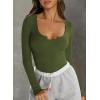 imageFalechay Womens Going Out ShortLong Sleeve Crop Tops Sexy V Neck Shirts Ribbed Blouses for Women Y2K Tee Fitted Slim TShirtArmy Green