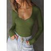 imageFalechay Womens Going Out ShortLong Sleeve Crop Tops Sexy V Neck Shirts Ribbed Blouses for Women Y2K Tee Fitted Slim TShirtArmy Green