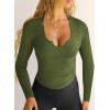 imageFalechay Womens Going Out ShortLong Sleeve Crop Tops Sexy V Neck Shirts Ribbed Blouses for Women Y2K Tee Fitted Slim TShirtArmy Green