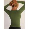 imageFalechay Womens Going Out ShortLong Sleeve Crop Tops Sexy V Neck Shirts Ribbed Blouses for Women Y2K Tee Fitted Slim TShirtArmy Green