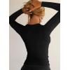 imageFalechay Womens Going Out ShortLong Sleeve Crop Tops Sexy V Neck Shirts Ribbed Blouses for Women Y2K Tee Fitted Slim TShirtBlack
