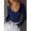 imageFalechay Womens Going Out ShortLong Sleeve Crop Tops Sexy V Neck Shirts Ribbed Blouses for Women Y2K Tee Fitted Slim TShirtBlue