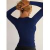 imageFalechay Womens Going Out ShortLong Sleeve Crop Tops Sexy V Neck Shirts Ribbed Blouses for Women Y2K Tee Fitted Slim TShirtBlue