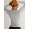 imageFalechay Womens Going Out ShortLong Sleeve Crop Tops Sexy V Neck Shirts Ribbed Blouses for Women Y2K Tee Fitted Slim TShirtGrey