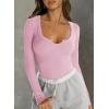 imageFalechay Womens Going Out ShortLong Sleeve Crop Tops Sexy V Neck Shirts Ribbed Blouses for Women Y2K Tee Fitted Slim TShirtPink