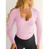 imageFalechay Womens Going Out ShortLong Sleeve Crop Tops Sexy V Neck Shirts Ribbed Blouses for Women Y2K Tee Fitted Slim TShirtPink