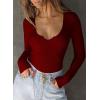 imageFalechay Womens Going Out ShortLong Sleeve Crop Tops Sexy V Neck Shirts Ribbed Blouses for Women Y2K Tee Fitted Slim TShirtRed