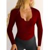 imageFalechay Womens Going Out ShortLong Sleeve Crop Tops Sexy V Neck Shirts Ribbed Blouses for Women Y2K Tee Fitted Slim TShirtRed