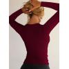 imageFalechay Womens Going Out ShortLong Sleeve Crop Tops Sexy V Neck Shirts Ribbed Blouses for Women Y2K Tee Fitted Slim TShirtRed