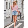 imageFalechay Womens Summer Tops Casual 34 Length Sleeve Crew Neck T Shirts HollowOut Splice Lace Tunic Tops Solid Color BlousePink