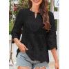 imageFalechay Womens Tops 34 Length Sleeve Eyelet Blouse Peasant Flowy Boho Top Hollow Out Embroidered Notch V Neck ShirtsBlack