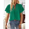 imageWomens Tops Butterfly Sleeve V Neck Blouses for Women Dressy Casual Flowy Swiss Dot Ruffle Short Sleeve ShirtsClover Green