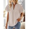 imageWomens Tops Butterfly Sleeve V Neck Blouses for Women Dressy Casual Flowy Swiss Dot Ruffle Short Sleeve ShirtsOatmeal