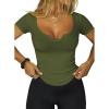 imageFalechay Womens Going Out ShortLong Sleeve Crop Tops Sexy V Neck Shirts Ribbed Blouses for Women Y2K Tee Fitted Slim TShirtAarmy Green