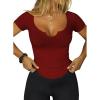 imageFalechay Womens Going Out ShortLong Sleeve Crop Tops Sexy V Neck Shirts Ribbed Blouses for Women Y2K Tee Fitted Slim TShirtAburgundy