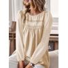 imageBoho Tops for Women Long Sleeve Shirts Crewneck Flowy Womens Blouses Dressy Casual Lace Hem Clothing Trendy 2026Apricot