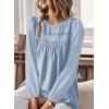 imageBoho Tops for Women Long Sleeve Shirts Crewneck Flowy Womens Blouses Dressy Casual Lace Hem Clothing Trendy 2026Blue