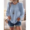 imageBoho Tops for Women Long Sleeve Shirts Crewneck Flowy Womens Blouses Dressy Casual Lace Hem Clothing Trendy 2026Blue
