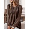 imageBoho Tops for Women Long Sleeve Shirts Crewneck Flowy Womens Blouses Dressy Casual Lace Hem Clothing Trendy 2026Brown