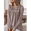 imageBoho Tops for Women Long Sleeve Shirts Crewneck Flowy Womens Blouses Dressy Casual Lace Hem Clothing Trendy 2026Coffee