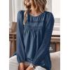 imageBoho Tops for Women Long Sleeve Shirts Crewneck Flowy Womens Blouses Dressy Casual Lace Hem Clothing Trendy 2026Lake Blue