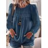 imageBoho Tops for Women Long Sleeve Shirts Crewneck Flowy Womens Blouses Dressy Casual Lace Hem Clothing Trendy 2026Lake Blue