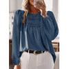 imageBoho Tops for Women Long Sleeve Shirts Crewneck Flowy Womens Blouses Dressy Casual Lace Hem Clothing Trendy 2026Lake Blue