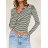 imageLong Sleeve Shirts for Women Sexy Backless Striped Tops Going Out TShirt Y2K Crop Womens Blouse Boat Neck OutfitArmy Green and White