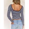 imageLong Sleeve Shirts for Women Sexy Backless Striped Tops Going Out TShirt Y2K Crop Womens Blouse Boat Neck OutfitBlue