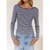 imageLong Sleeve Shirts for Women Sexy Backless Striped Tops Going Out TShirt Y2K Crop Womens Blouse Boat Neck OutfitBlue
