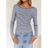 imageLong Sleeve Shirts for Women Sexy Backless Striped Tops Going Out TShirt Y2K Crop Womens Blouse Boat Neck OutfitNavy Blue and White