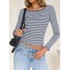 imageLong Sleeve Shirts for Women Sexy Backless Striped Tops Going Out TShirt Y2K Crop Womens Blouse Boat Neck OutfitNavy Blue and White