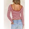 imageLong Sleeve Shirts for Women Sexy Backless Striped Tops Going Out TShirt Y2K Crop Womens Blouse Boat Neck OutfitRed and White
