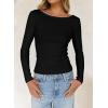 imageLong Sleeve Shirts for Women Sexy Backless Striped Tops Going Out TShirt Y2K Crop Womens Blouse Boat Neck OutfitSolid Black