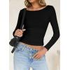 imageLong Sleeve Shirts for Women Sexy Backless Striped Tops Going Out TShirt Y2K Crop Womens Blouse Boat Neck OutfitSolid Black