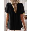 imageWomens Summer Tops Crewneck Short Sleeve Shirts Casual Chiffon Blouses Flowy Lace Hem Boho Clothing Trendy 2026Black